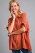 Umgee Full Size Cotton Gauze Mineral Wash Button Down Shirt Plus Size Orange-Red