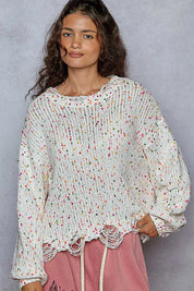 POL Round Neck Fringed Hem Sweater | Sweaters Daverri Fashions