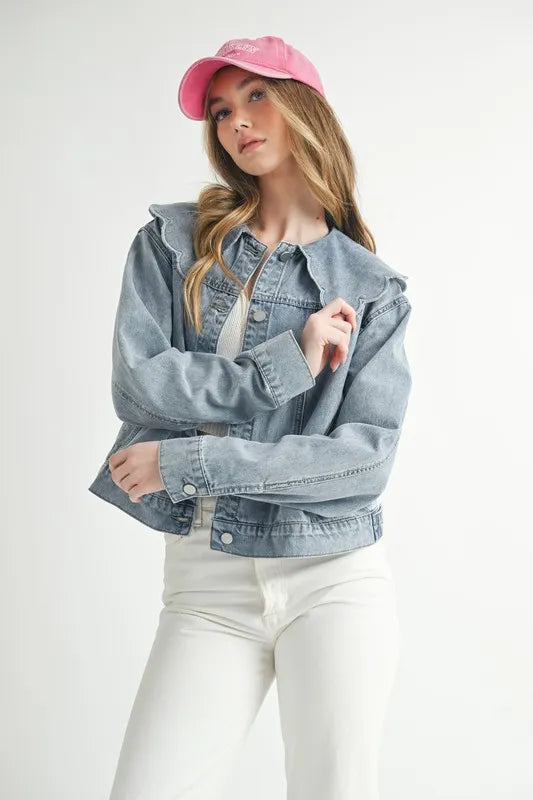MABLE Scallop Peter Pan Collar Denim Jacket Denim