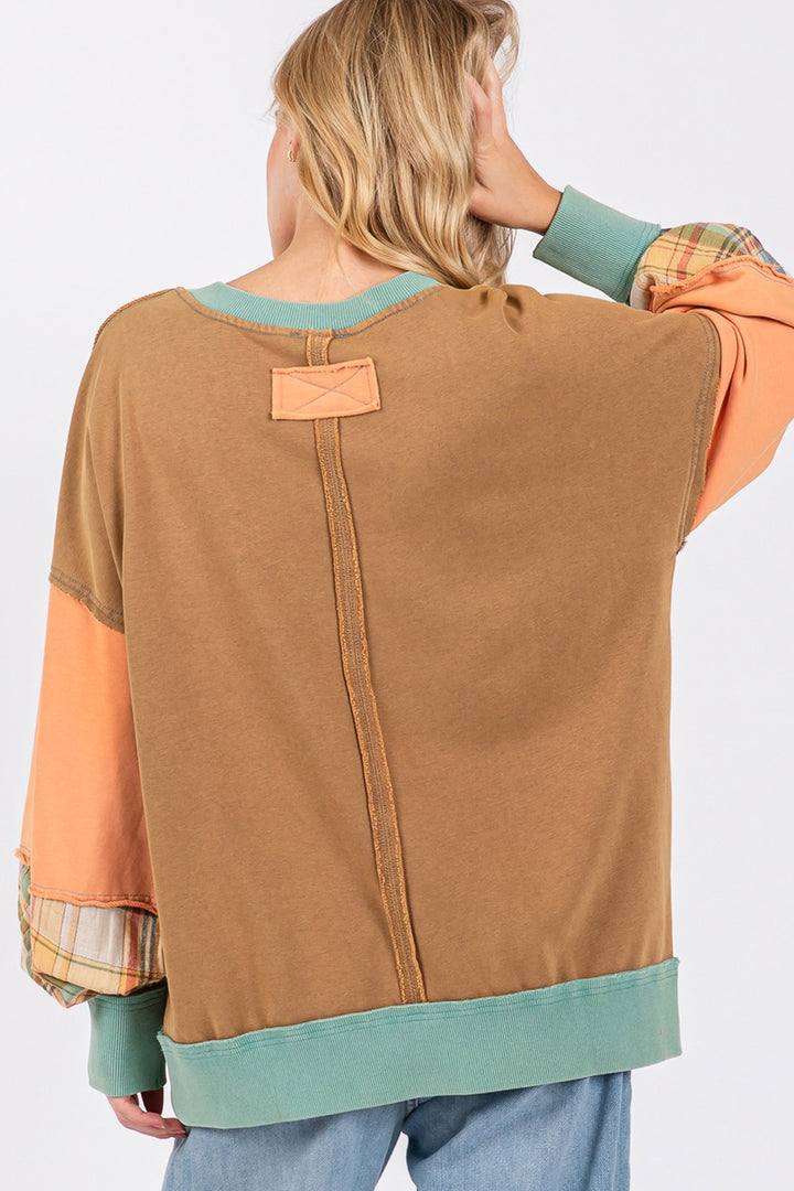 SAGE + FIG Mineral Wash Raw Edge Color Block Sweatshirt Sweatshirts