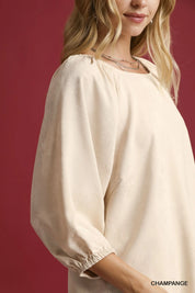 Umgee Satin Jacquard Balloon Sleeve Blouse | Blouses Daverri Fashions