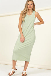 Fun Day Sleeveless Shift Midi Dress PASTEL GREEN Midi Dresses