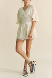 Davi & Dani Batwing Sleeve Waist Belt Romper | Rompers Daverri Fashions