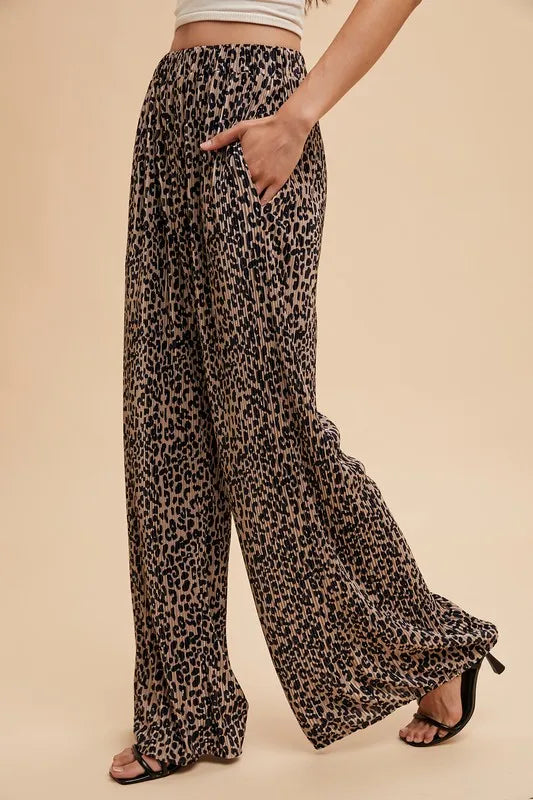 Annie Wear Leopard Plisse Lounge Wide Pants