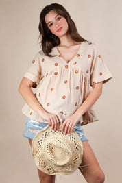VERY J Flower Embroidered Woven Blouse | Blouses Daverri Fashions