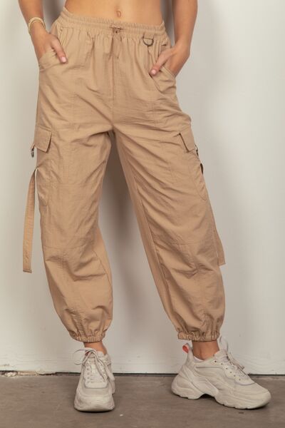 VERY J Elastic Waist Woven Cargo Pants Taupe