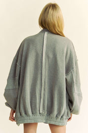 Davi & Dani Exposed Seam Zip Up Dropped Shoulder Jacket Tops