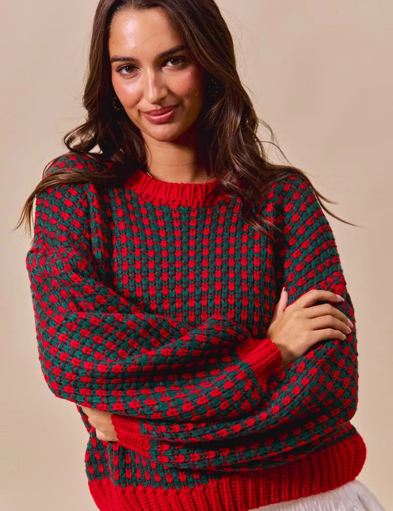RED HUNTER SO ME Textured Two Tone Sweater | Sweaters Daverri Fashions