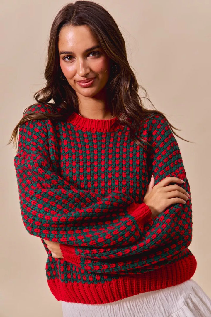 RED HUNTER SO ME Textured Two Tone Sweater | Sweaters Daverri Fashions