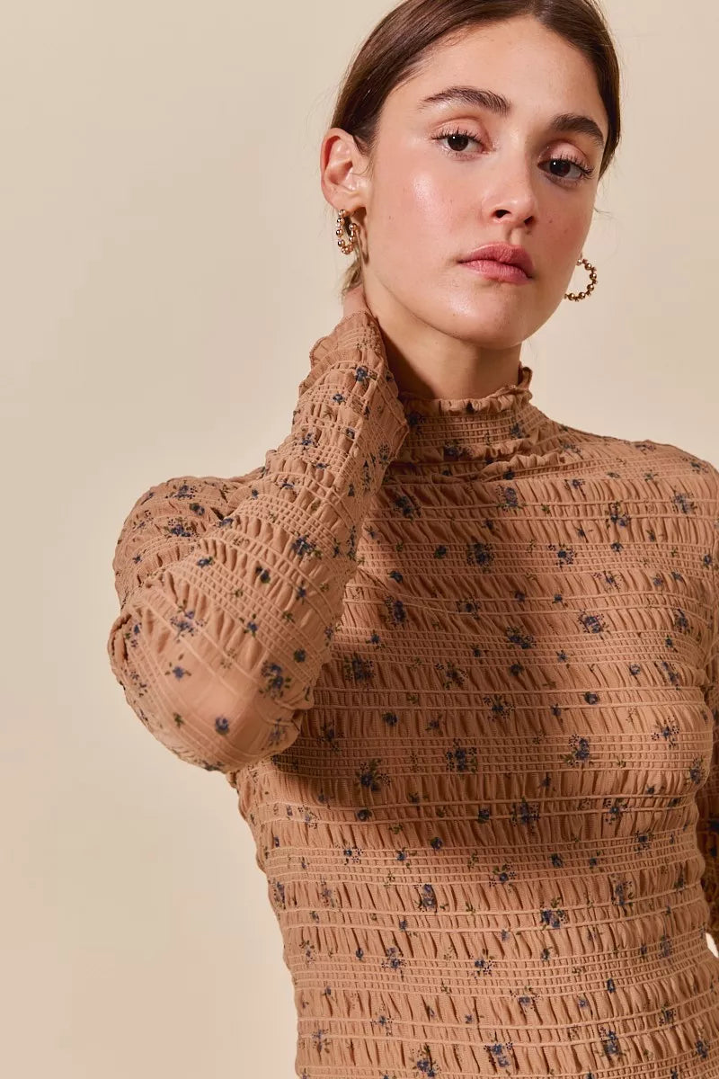 SO ME Floral Print Textured Long Sleeve Knit Top | Knit Tops Daverri Fashions