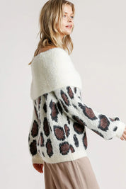 Umgee Plus Size Leopard Off-Shoulder Long Sleeve Sweater | Sweaters Daverri Fashions