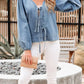 Tied Front Puff Sleeve Denim Top - DAVERRI FASHIONS