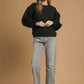 Umgee Round Neck Sweatshirt with Pleated Detail - DAVERRI FASHIONS
