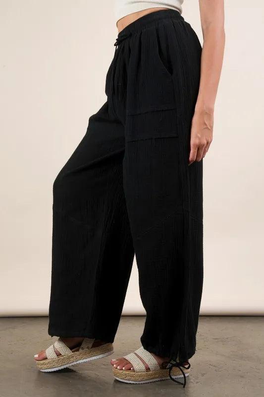 VERY J Wide Leg Gauze Solid Pants Pants
