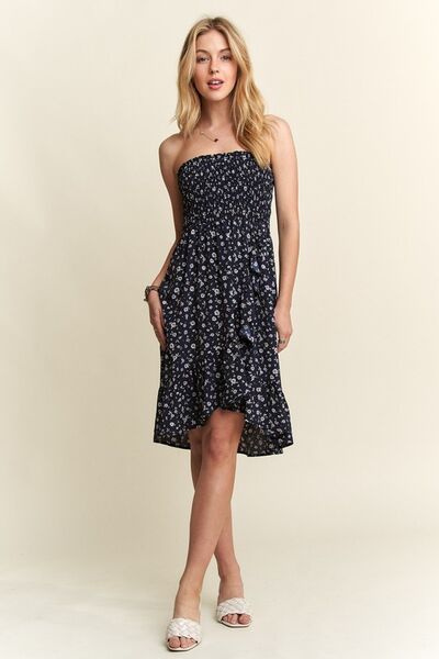 ADORA Smocked Floral Tube Dress with Pockets Knee Length Dresses