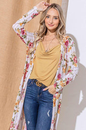 And The Why Floral Kimono Open Front Longline Cardigan | Cardigans Daverri Fashions