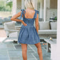 Square Neck Tie Shoulder Denim Dress - DAVERRI FASHIONS