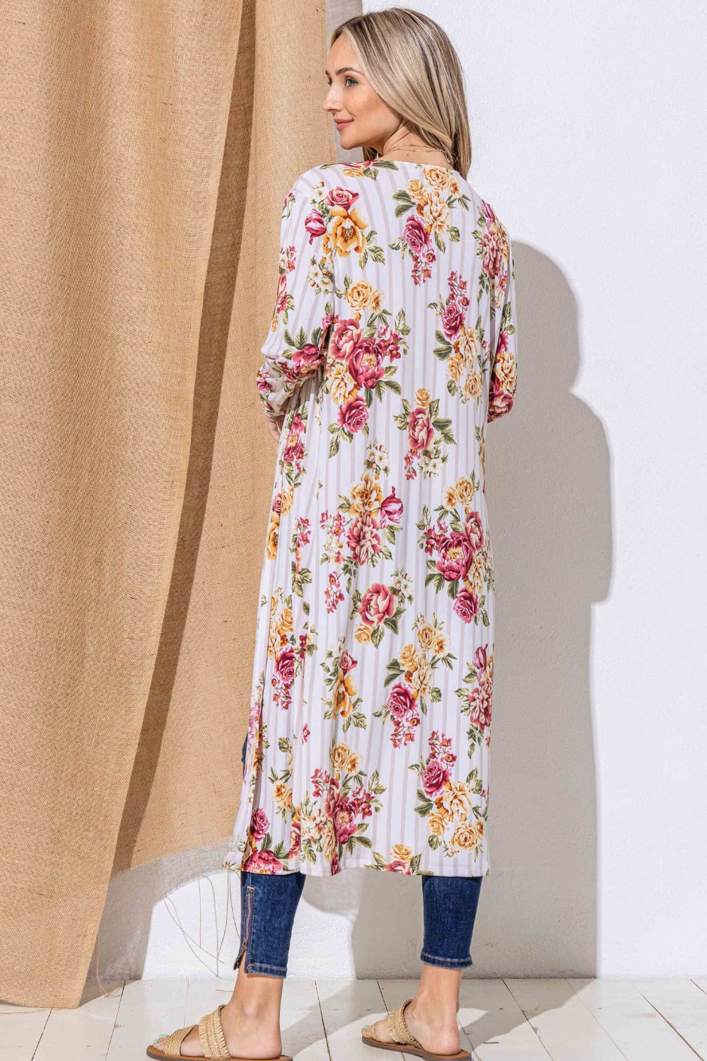 And The Why Floral Kimono Open Front Longline Cardigan Cardigans