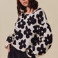 Cozy off-white SO ME loose fit flower lightweight sweater top with black floral patterns and puffy sleeves