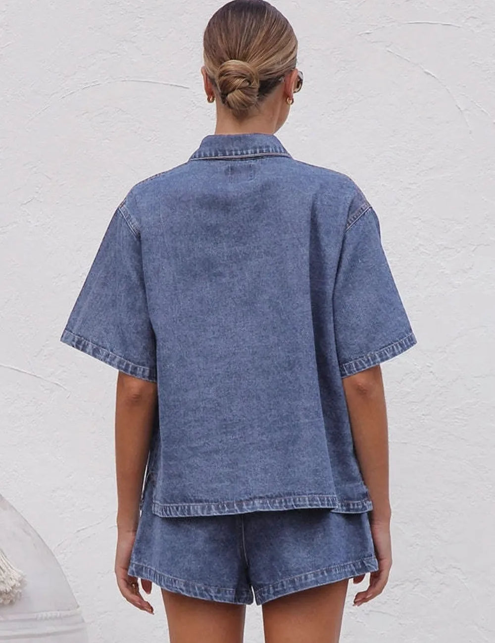 Collared Neck Button Up Top and Shorts Denim Set | Outfit Sets Daverri Fashions