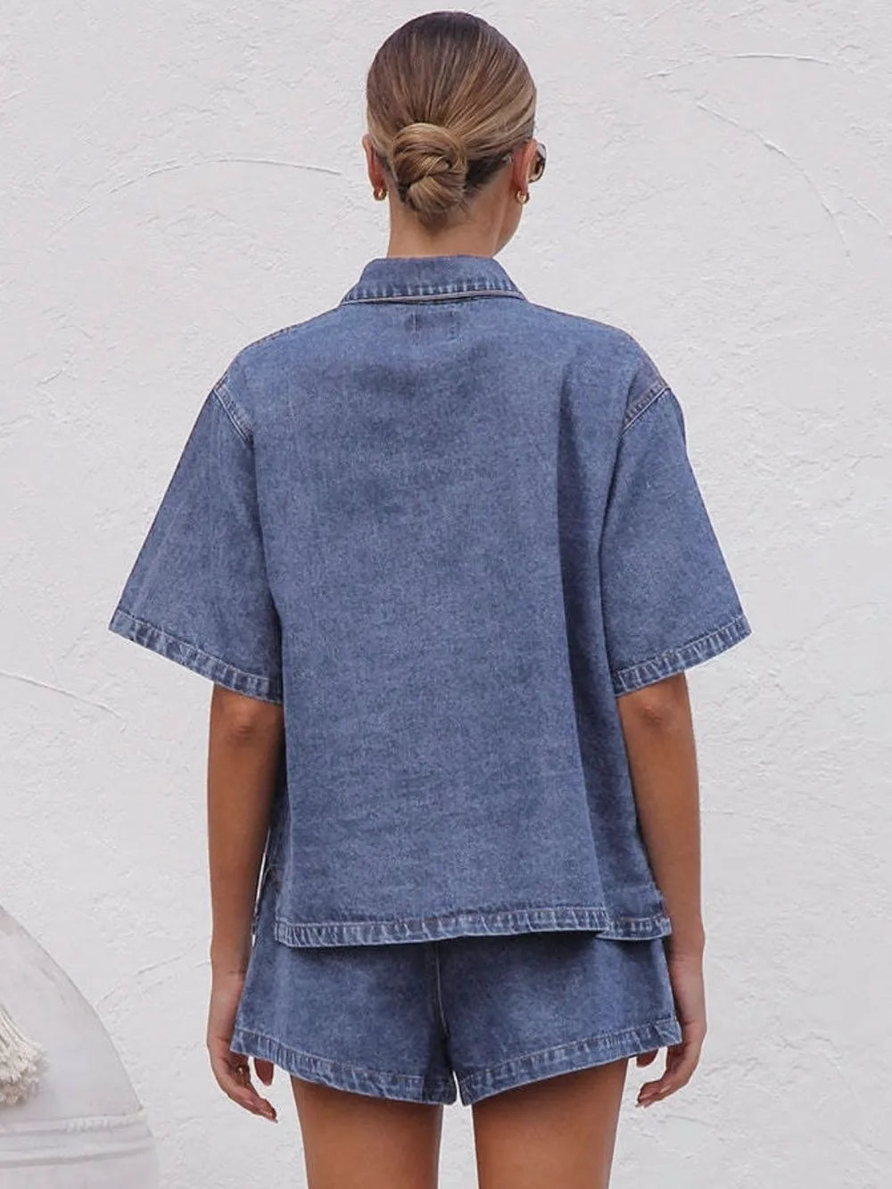 Collared Neck Button Up Top and Shorts Denim Set | Outfit Sets Daverri Fashions