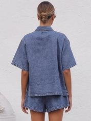 Collared Neck Button Up Top and Shorts Denim Set | Outfit Sets Daverri Fashions
