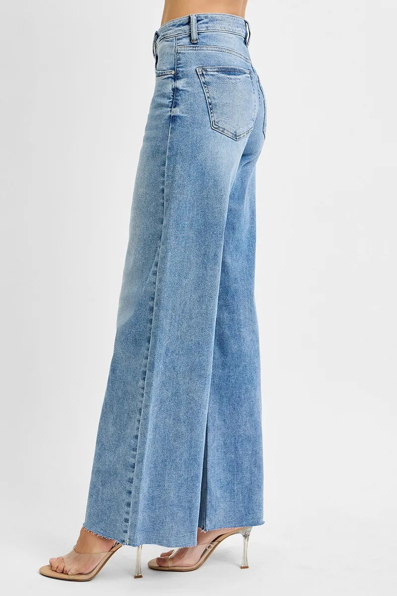 RISEN Full Size Tummy Control High Rise Ankle Palazzo Jeans Plus Size | Jeans Daverri Fashions