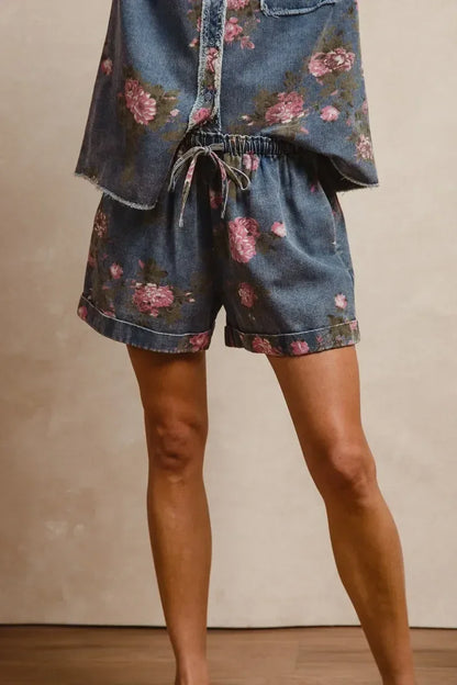 BiBi Floral Printed Denim Short Pants With Pocket - DAVERRI FASHIONS