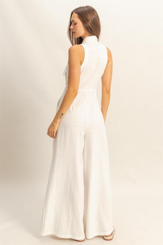 HYFVE Sleeveless Tie Waist Wide Leg Jumpsuit Jumpsuits