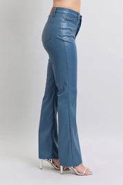 Judy Blue Full Size High Waist Tummy Control Faux Leather Bootcut Pants Plus Size | Pants Daverri Fashions