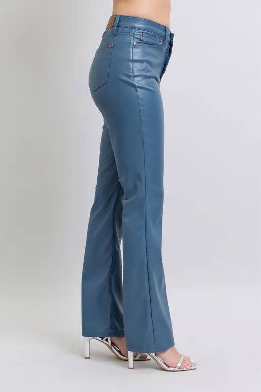 Judy Blue Full Size High Waist Tummy Control Faux Leather Bootcut Pants Plus Size | Pants Daverri Fashions