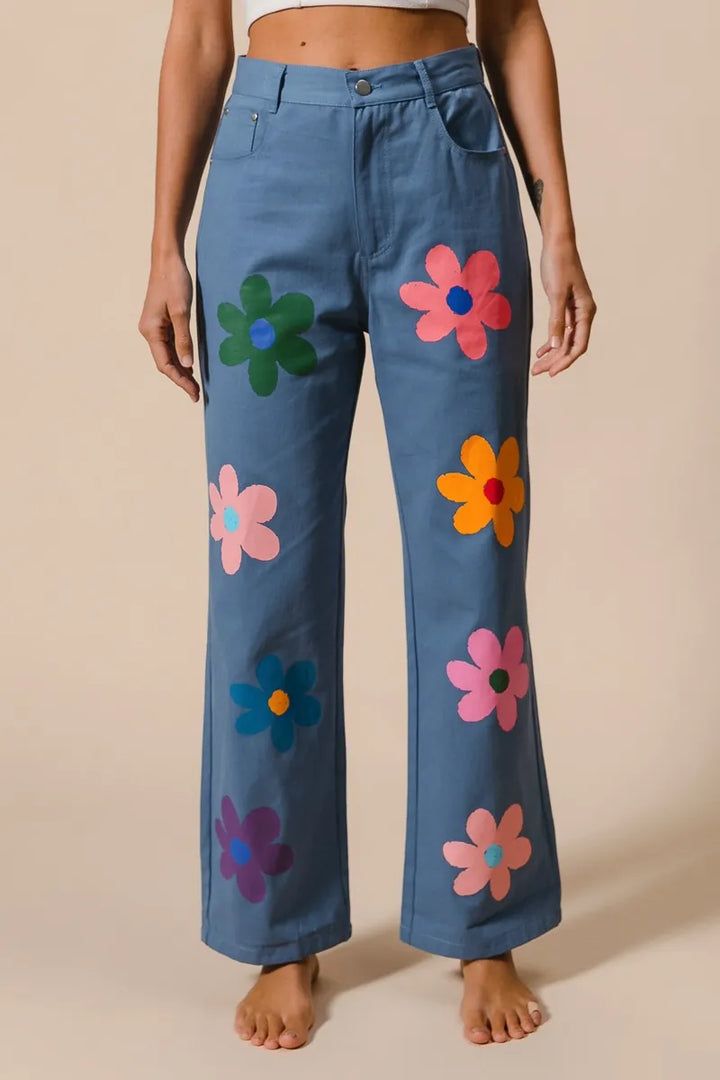 BiBi Flower Print Straight Legs Pants Pants