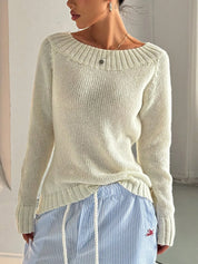Ribbed Knit Boat Neck Sweater | Sweaters Daverri Fashions