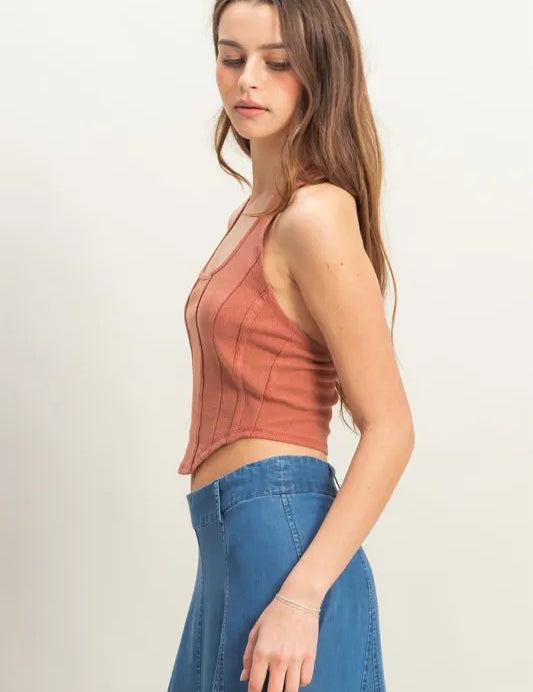 HYFVE Mineral Wash Halter Neck Everyday Top | Tops Daverri Fashions