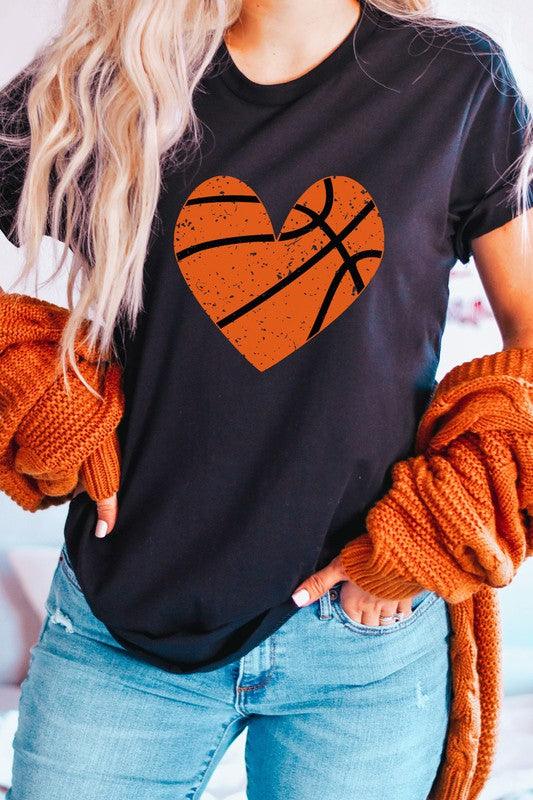 Distressed Basketball Hearts Sports Graphic Tee Heather Black Graphic Tees