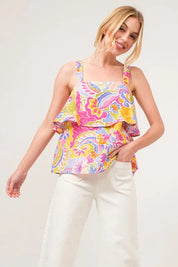 And The Why Square Neck Tiered Paisley Printed Top | Tops Daverri Fashions