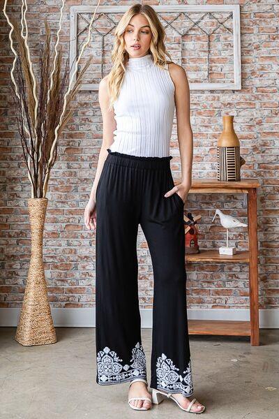 Heimish Full Size Solid Damask Casual Pants Plus Size Pants
