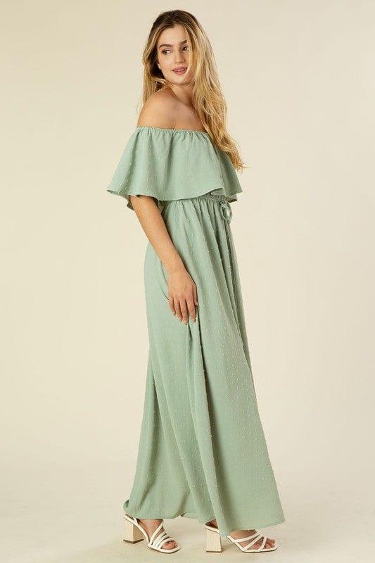 Swiss Dot Off-Shoulder Maxi Dress Maxi Dresses