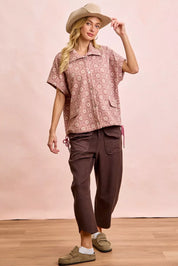 BiBi Washed Terry Pants in Vintage Mocha with pockets