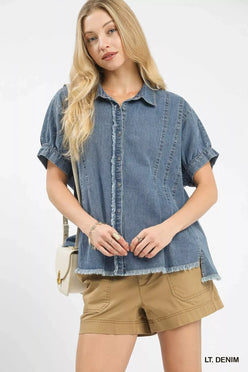 Umgee Washed Denim Oversized Top - DAVERRI FASHIONS