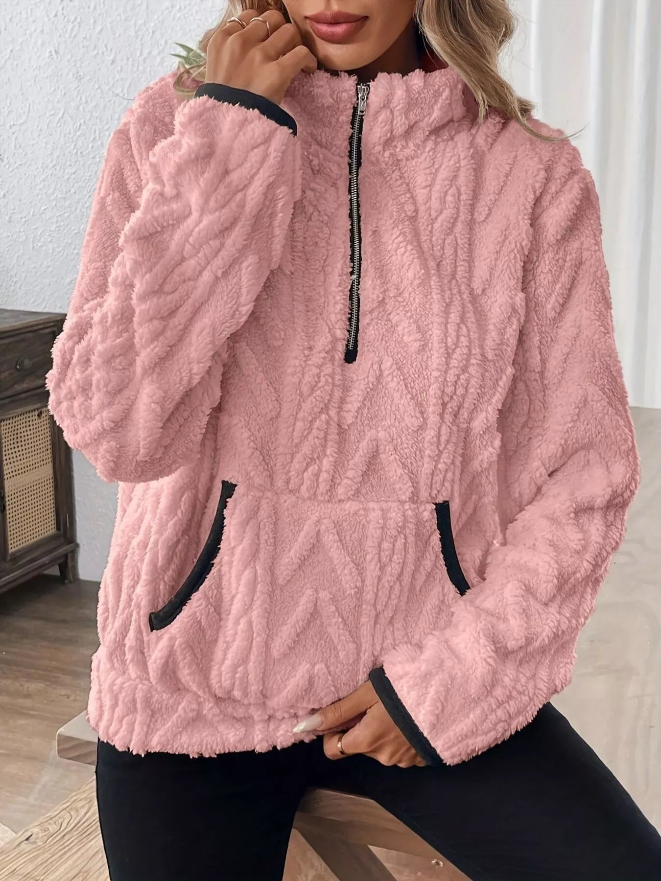 Cozy Sherpa Half Zip Sweatshirt | Sweatshirts Daverri Fashions
