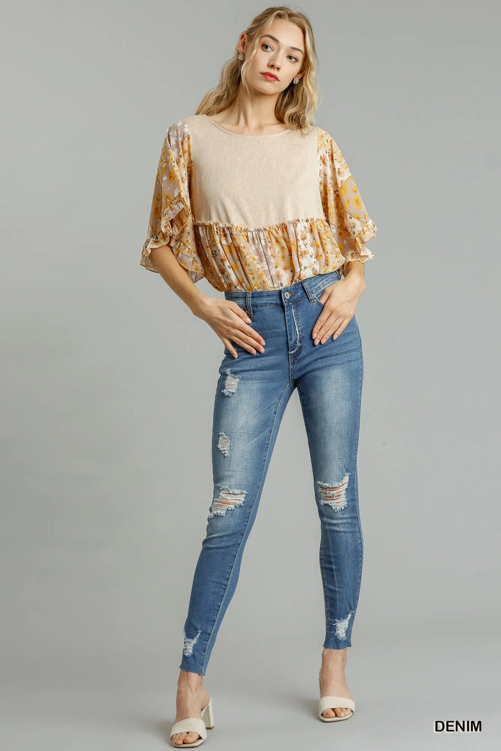 Umgee Distressed Skinny Jeans with Edge Detail Jeans