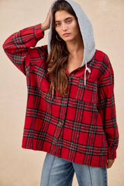 BiBi Brushed Plaid Hooded Jacket | Jackets Daverri Fashions