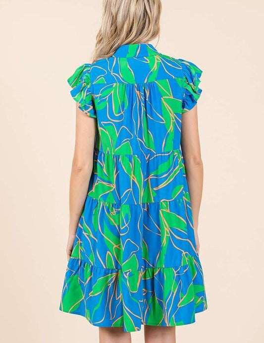 Mittoshop Leaf Print Ruffle Sleeve Tiered Mini Dress | Mini Dresses Daverri Fashions