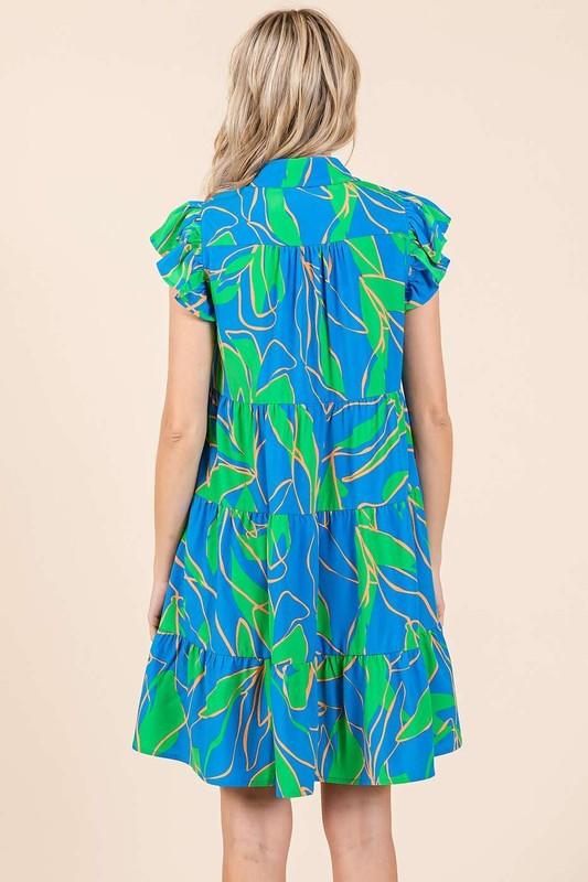 Mittoshop Leaf Print Ruffle Sleeve Tiered Mini Dress | Mini Dresses Daverri Fashions