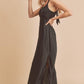 Aemi + Co Black Ruched Side Slit Cutout Back Maxi Cami Dress Cami Dresses