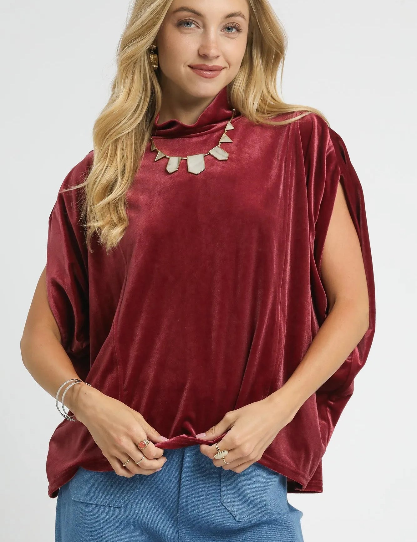 Umgee Velvet Mock Neck Sleeveless Blouse | Daverri Fashions