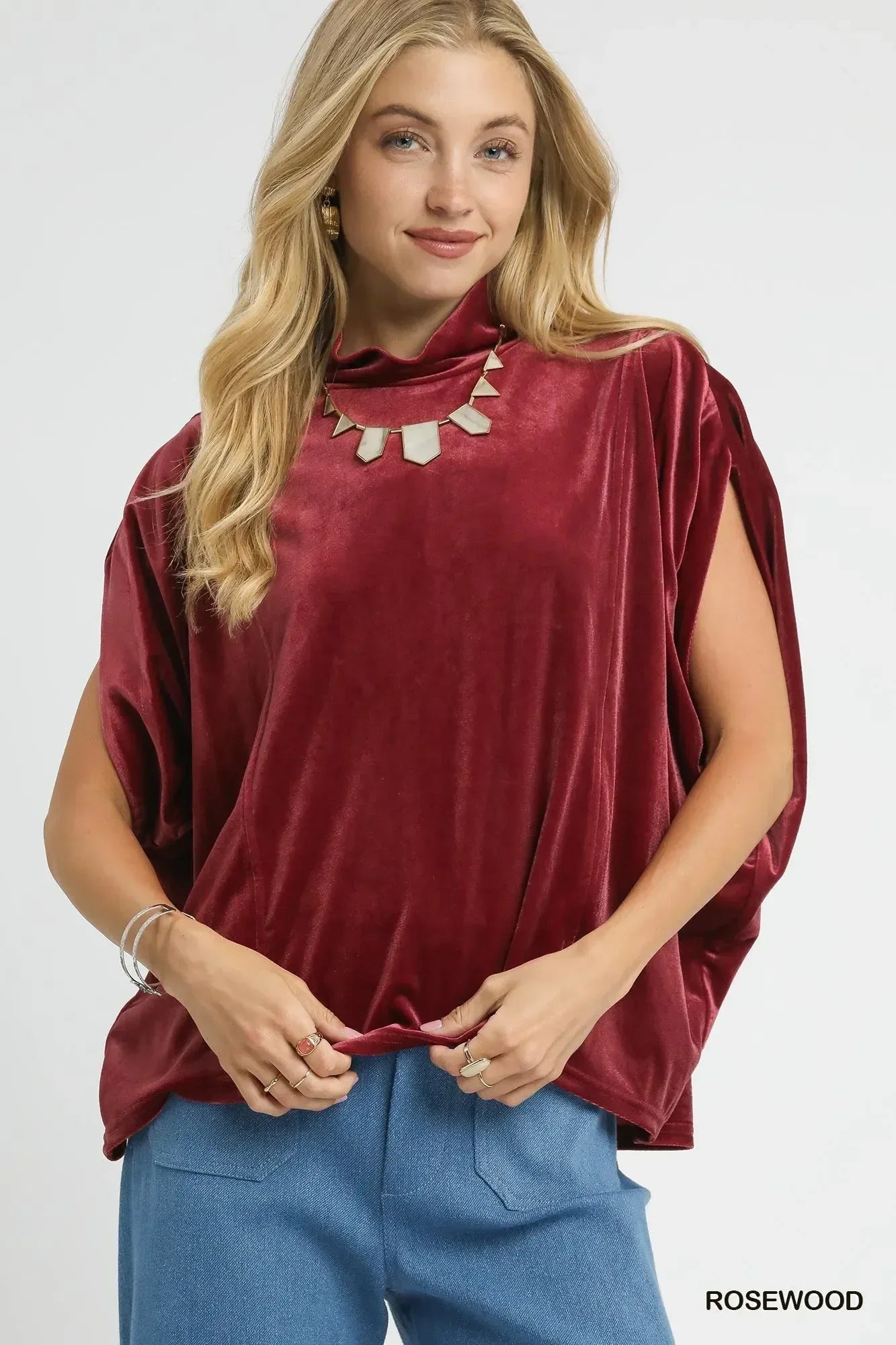 Umgee Velvet Mock Neck Sleeveless Blouse - DAVERRI FASHIONS