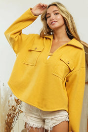 BiBi Flap Pockets Fleece Collared Sweatshirt | Sweatshirts Daverri Fashions