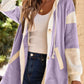Waffle Contrast Knit Color Block Patchwork Button Front Oversize Hoodie - DAVERRI FASHIONS